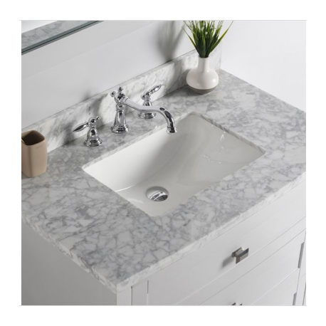 Bellaterra 77612-36-WMR 36" White Carrara Laminated Countertop-Rectangular Sink