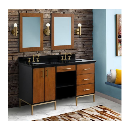 Bellaterra 400900-61D-WB 61" Double Sink Vanity In Walnut And Black Finish