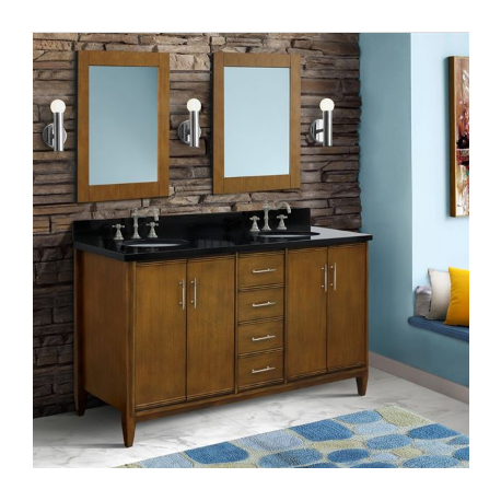 Bellaterra 400901-61D-WA 61" Double Sink Vanity In Walnut Finish