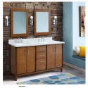 Bellaterra 400901-55D-WMR 55" Double Vanity In Walnut Finish With White Carrara Marble And Rectangle Sink
