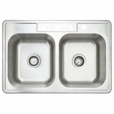 Fine Fixtures S452 Equal Double Bowl Top Mount Stainless Steel Sink - 33” x 22”