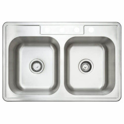 Fine Fixtures S451 Equal Double Bowl Top Mount Stainless Steel Sink - 33" x 22"