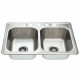 Fine Fixtures S451 Equal Double Bowl Top Mount Stainless Steel Sink - 33” x 22”