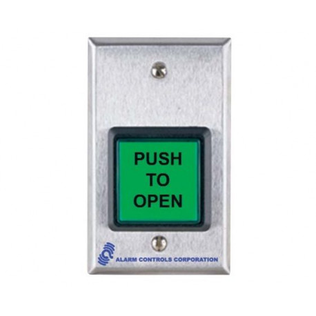Alarm Controls TS-30 2” Square Green Illuminated Push Button, SPDT, 10A Contacts, “PUSH TO OPEN”