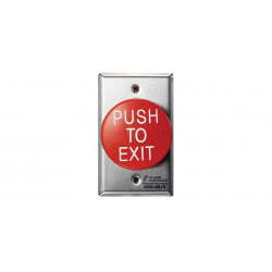 Alarm Controls TS-60 2.5" Red Mushroom Push Button, Engraved with “PUSH TO EXIT"