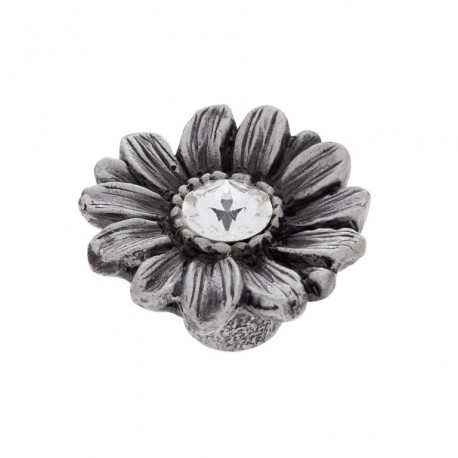 JVJ Hardware 56110 Pure Elegance Collection Solid Pewter Finish 31% Leaded Crystal 36mm Daisy Knob with Crystal in Center