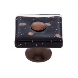 JVJ Hardware 50 Murano Collection Black Flat Square Knob, Composition Glass and Solid Brass