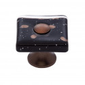 JVJ Hardware 35 mm Murano Collection Black Flat Square Knob, Composition Glass and Solid Brass
