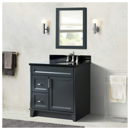 Bellaterra 400700-37R-DG 37" Single Sink Vanity In Dark Gray Finish Rigth Drawers