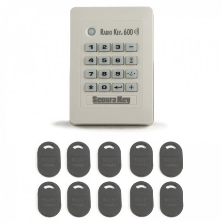 Secura Key RK-600T With 10 KeyFobs, Beige (requires RK-PS, see below), (4.50" x 3.20" x 0.84")