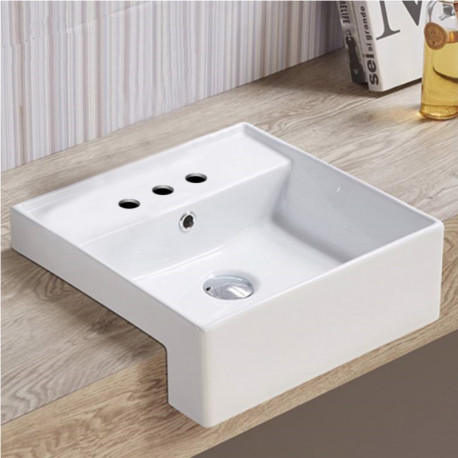 American Imaginations AI-28356 16.14-in. W Semi-Recessed White Bathroom Vessel Sink For 3H8-in. Center Drilling