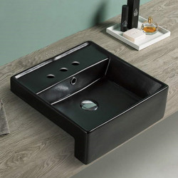American Imaginations AI-28357 16.14-in. W Semi-Recessed Black Bathroom Vessel Sink For 3H8-in. Center Drilling