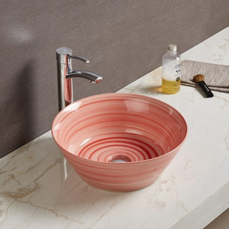American Imaginations AI-28373 15.94-in. W Above Counter Red Swirl Bathroom Vessel Sink For Wall Mount Wall Mount Drilling