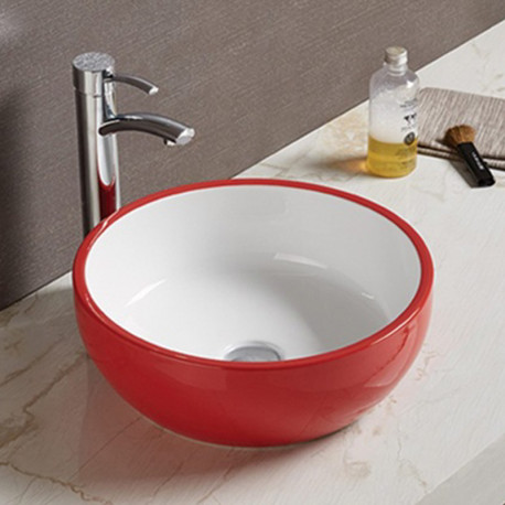American Imaginations AI-28380 16.14-in. W Above Counter Red-White Bathroom Vessel Sink For Wall Mount Wall Mount Drilling