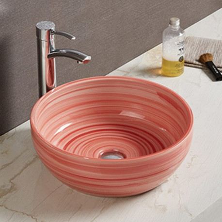American Imaginations AI-28386 16.14-in. W Above Counter Red Swirl Bathroom Vessel Sink For Wall Mount Wall Mount Drilling