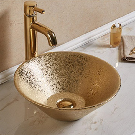 American Imaginations AI-28387 16.14-in. W Above Counter Gold Bathroom Vessel Sink For Wall Mount Wall Mount Drilling