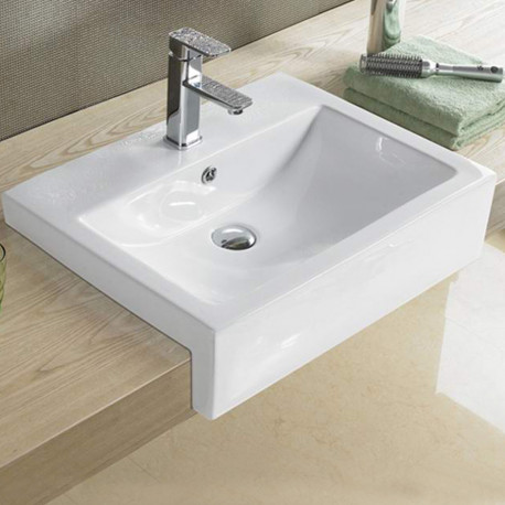American Imaginations AI-28430 23.6-in. W Semi-Recessed White Bathroom Vessel Sink For 1 Hole Center Drilling