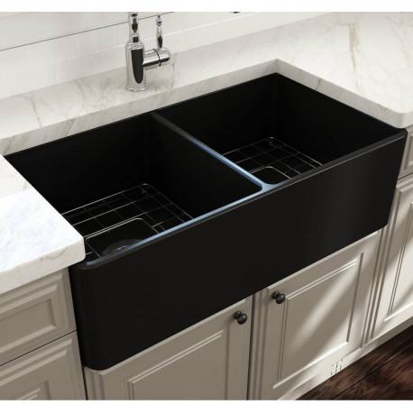 American Imaginations AI-34420 33-in. W Black Granite Composite Kitchen Sink With 2 Bowl
