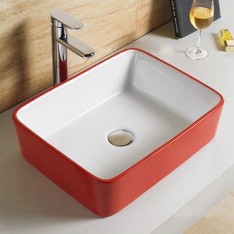 American Imaginations AI-28256 18.9-in. W Above Counter Red-White Bathroom Vessel Sink For Wall Mount Wall Mount Drilling