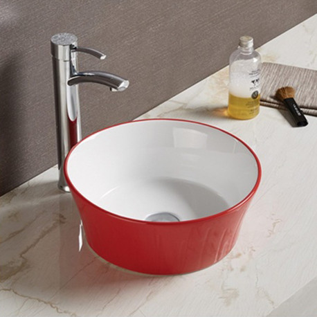 American Imaginations AI-27836 14.09-in. W Above Counter Red-White Bathroom Vessel Sink For Deck Mount Deck Mount Drilling