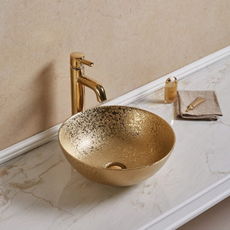 American Imaginations AI-27851 16.34-in. W Above Counter Gold Bathroom Vessel Sink For Deck Mount Deck Mount Drilling