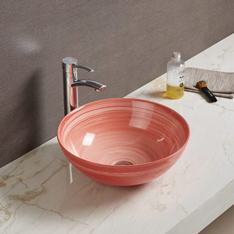 American Imaginations AI-27855 16.34-in. W Above Counter Red Swirl Bathroom Vessel Sink For Deck Mount Deck Mount Drilling