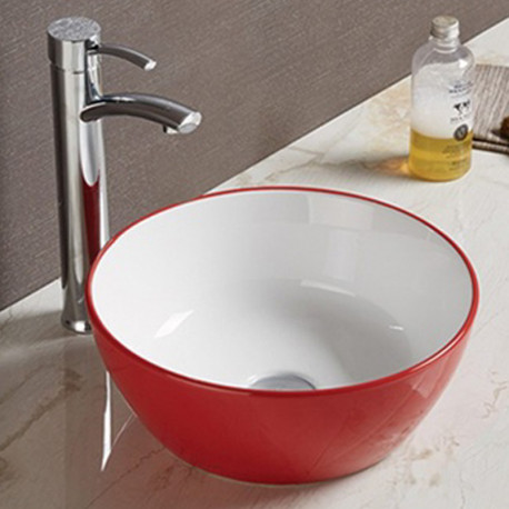 American Imaginations AI-27866 14.09-in. W Above Counter Red-White Bathroom Vessel Sink For Deck Mount Deck Mount Drilling