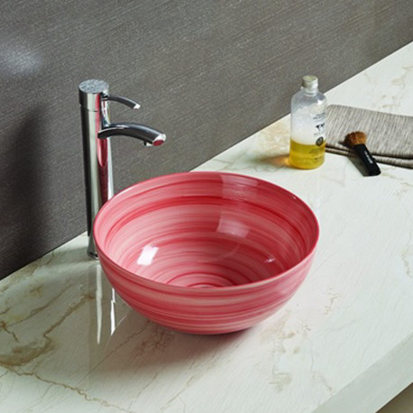American Imaginations AI-27893 14.09-in. W Above Counter Red Swirl Bathroom Vessel Sink For Deck Mount Deck Mount Drilling