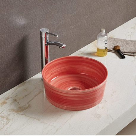 American Imaginations AI-27990 14.09-in. W Above Counter Red Swirl Bathroom Vessel Sink For Wall Mount Wall Mount Drilling