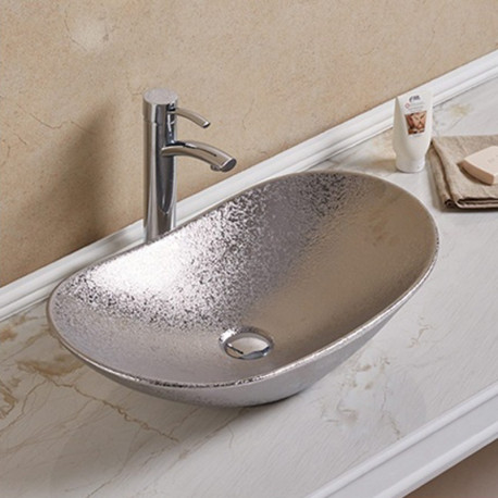American Imaginations AI-28060 24.21-in. W Above Counter Silver Bathroom Vessel Sink For Wall Mount Wall Mount Drilling