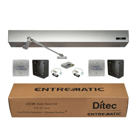 Entrematic W9 Ditec EZ36 Kits, (2) Square 4.5" Push plates, (2) Surface Mount Boxes