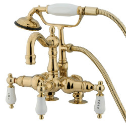 Kingston Brass CC101 Deck Mount Clawfoot Tub Filler With Hand Shower,H & C Porcelain Lever