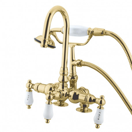 Kingston Brass CC1 Deck Mount Clawfoot Tub Filler With Hand Shower,H & C Porcelain Lever
