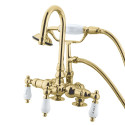 Kingston Brass CC1 Deck Mount Clawfoot Tub Filler With Hand Shower,H & C Porcelain Lever
