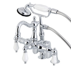 Kingston Brass CC601 Deck Mount Clawfoot Tub Filler With Hand Shower,H & C Porcelain Lever