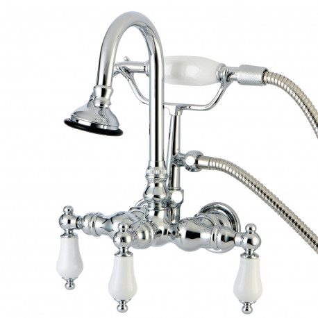 Kingston Brass AE1 Wall Mount Clawfoot Tub Faucets With Hand Shower,Porcelain Lever
