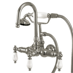 Kingston Brass CC Wall Mount Clawfoot Tub Filler With Hand Shower,H & C Porcelain Lever