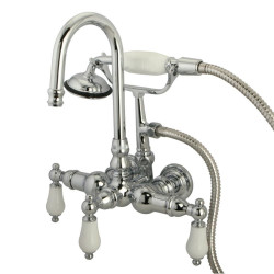 Kingston Brass CC Wall Mount Clawfoot Tub Filler With Hand Shower,Porcelain Lever