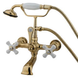 Kingston Brass CC5 Wall Mount Clawfoot Tub Filler With Hand Shower,Porcelain Cross