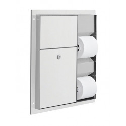 AJW U865 Dual Toilet Tissue Paper Dispenser & Sanitary Napkin Disposal - Partition Mounted