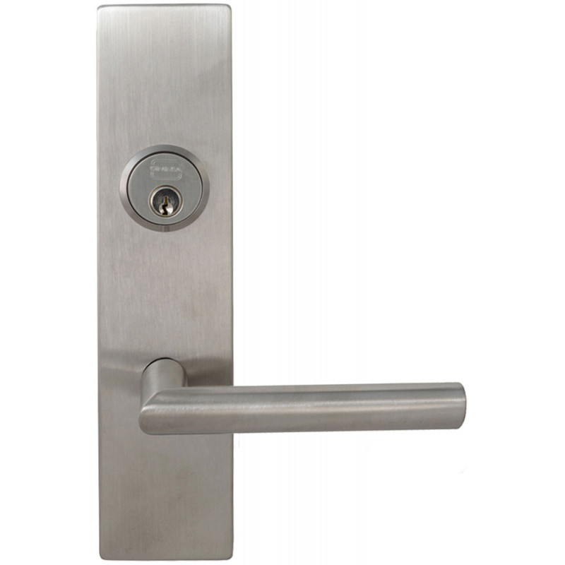 Omnia 12012 Exterior Modern Mortise Entrance Lever Lockset with Plate - Stainless Steel