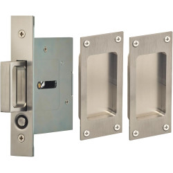 Omnia 7012/N Passage Pocket Door Lock w/ Modern Rectangular Trim featuring Mortise Edge Pull, Stainless Steel