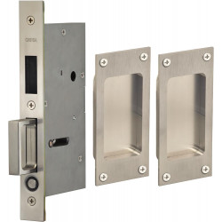 Omnia 7012 Series Pocket Door Lock w/ Modern Rectangular Trim, Stainless Steel