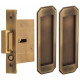 Omnia 7039/N Passage Pocket Door Lock w/ Traditional Rectangular Trim featuring Mortise Edge Pull