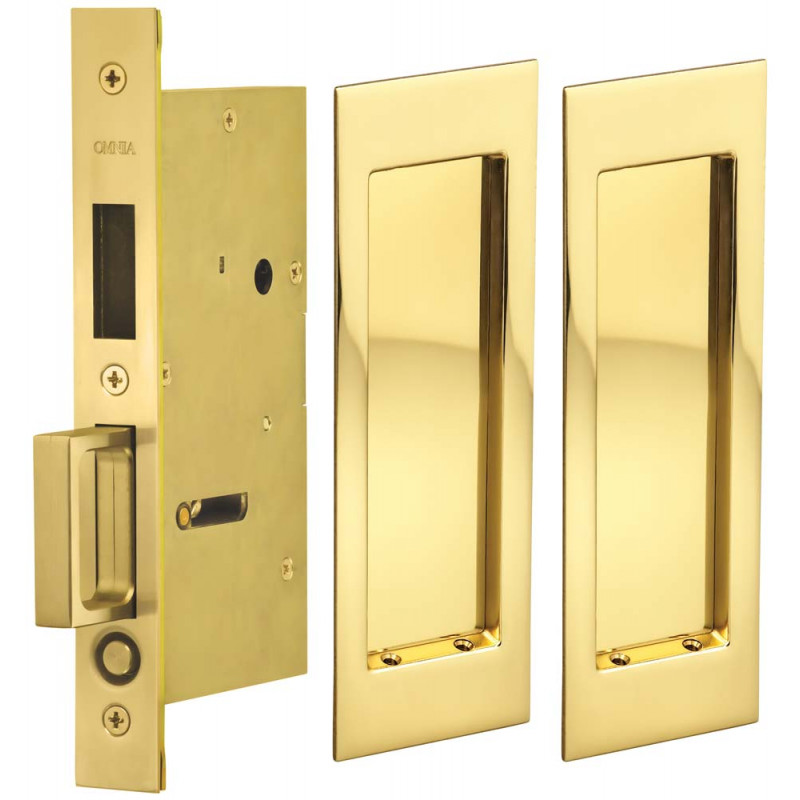 Omnia 7035 Series Pocket Door Lock w/ Modern Rectangular Trim