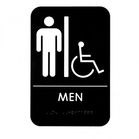 Alpine Industries ALPSGN-2 Mens Braille Handicapped Restroom Sign, Black/White, ADA Compliant, 6"x9"