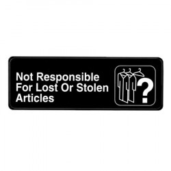 Alpine Industries ALPSGN-14 Not Responsible for Lost or Stolen Articles Sign, 3"x9"