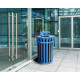 Alpine Industries ALP479-38-1-BLUE Outdoor Metal Slatted Recycling Receptacle with Rain Bonnet Lid - 38 Gallon Blue