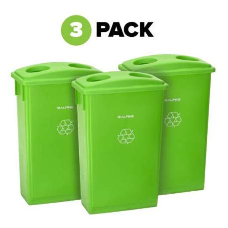Alpine Indsutries ALP4778 23 Gallon Slim Recycling Can, Finish-Lime Green, 3-Pack