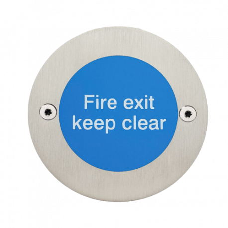 Modric 8450 76mm Fire Exit Keep Clear Sign, Satin Stainless Steel